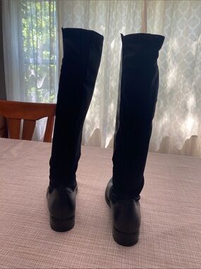 Corso Como Black Leather and Stretch Panel Knee Boots